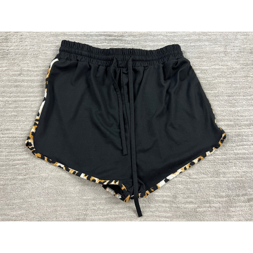 Capella Shorts Womens Small Black Leopard Trim Athletic Dolphin Drawstring